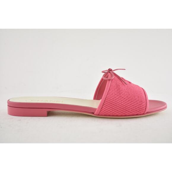 Chanel 24P Dark Pink Embroidered CC Logo Bow Tie Mule Slide Flat Sandal 38 - Picture 3 of 16